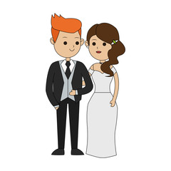 red hair groom and brunette bride icon image cute cartoon vector illustration design 