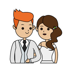 red hair groom and brunette bride icon image cute cartoon vector illustration design 