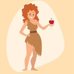 Caveman primitive stone age cartoon neanderthal woman character evolution vector illustration.