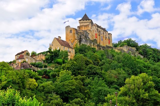 View of the medieval Chateau de Castelnaud in the beautiful Dordogne region, France