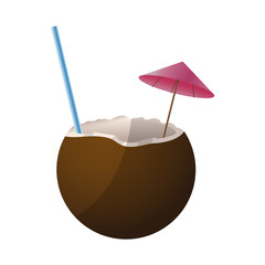 coconut cocktail drink cartoon icon over white background. colorful design. vector illustration