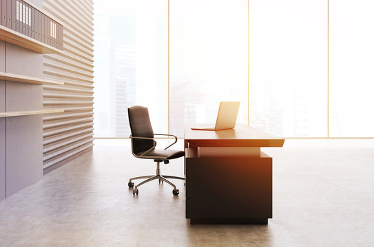 Panoramic office interior, toned