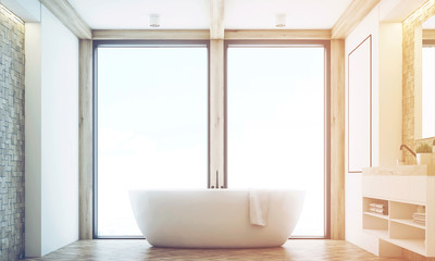 Obraz na płótnie Canvas Light tile bathroom, window, toned