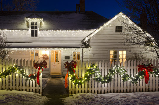 Christmas Lights On A Farm House