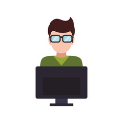 man faceless glasses computer vector icon illustration