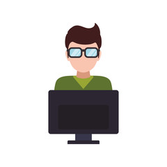 man faceless glasses computer vector icon illustration