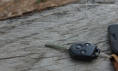 Car key on wood table