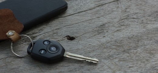 Car key on wood table