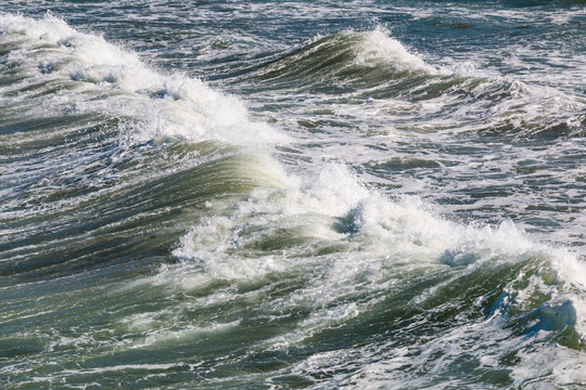 Choppy Seas With Crashing Waves In California.