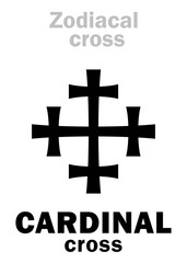 Astrology Alphabet: Zodiacal CARDINAL cross. Hieroglyphics character sign (single symbol).