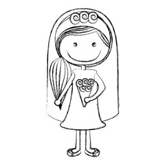 blurred silhouette caricature woman in wedding dress with side ponytail hairstyle vector illustration