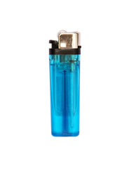 Clear Blue Gas Lighter on White Background