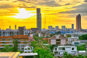 bangkok town with sunset sky