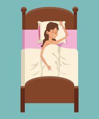 cartoon woman shirtless smile sleeping in bed vector illustration eps 10