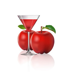 Apple juice and fresh apple isolated on white background