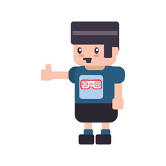 Gamer boy pixelated icon vector illustration graphic design