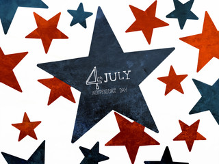 Fototapeta premium 4th July Independence day word hand writing on red and blue star background