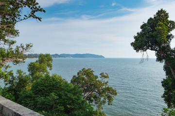 Beautiful tropical seaview from the cliff, cloudy and blue sky background