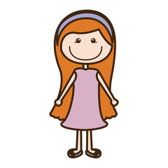 color silhouette cartoon long hair girl with rose dress vector illustration