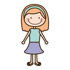color silhouette cartoon blonded hair girl with shirt and skirt vector illustration