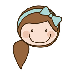color silhouette cartoon front face girl with side ponytail hair vector illustration