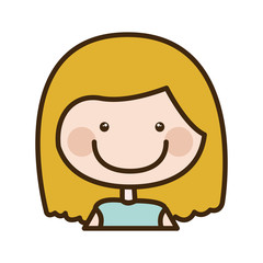 color silhouette cartoon half body girl with short blond hair vector illustration