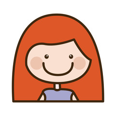 color silhouette cartoon half body girl with red long hair vector illustration