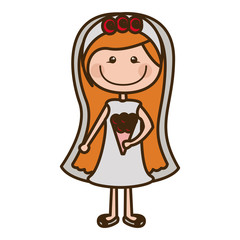 color silhouette cartoon woman in wedding dress with expressive eyes vector illustration