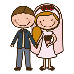 Obraz na płótnie Canvas color silhouette cartoon groom with formal suit and bride with side hairstyle vector illustration
