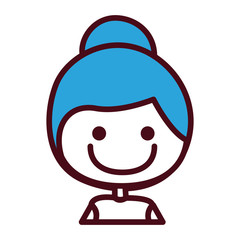 hand drawing silhouette half body girl with blue collected hair vector illustration