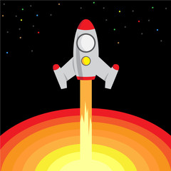 Space Rocket Start Up and Launch Symbol New Businesses Innovation Development Flat Design Icons