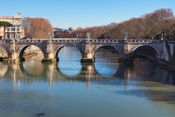 Fototapeta premium Ancient and famous San Angelo Bridge. Rome. Italy