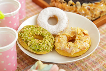 some donuts on plate for child's party