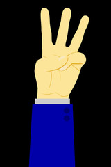 Obraz premium Counting or Vote Hand, Three, at black background 