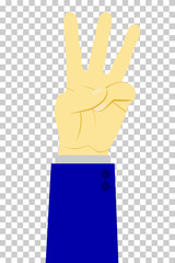 Fototapeta premium Counting or Vote Hand, Three, at transparent effect background 