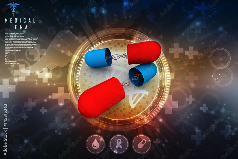 Poster 3d render of dna structure with capsule