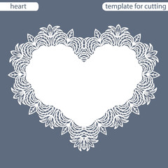 Greeting card with openwork border, paper doily under the cake, template for cutting in the form of heart, valentine card,  wedding invitation, decorative plate is laser cut,  vector illustrations.