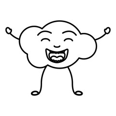 monochrome contour of caricature of the cloud smiling with arms and legs vector illustration