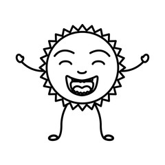 monochrome contour of caricature of the sun smiling with arms and legs vector illustration