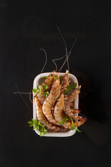Crustaceans on black background
