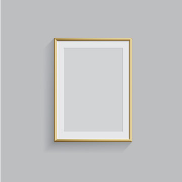 Vector Golden Picture Or Photo Frame Isolated On Grey Background.