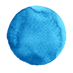 Watercolor blue circle on white background