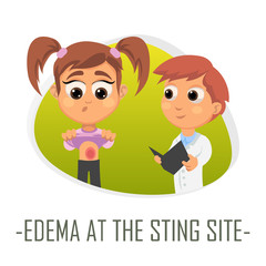 Edema at the sting site medical concept. Vector illustration.