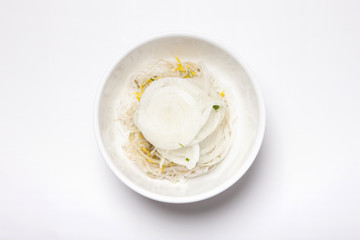 rice noodle with onion isolated white.