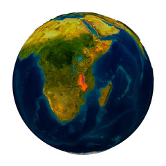 Malawi highlighted on globe