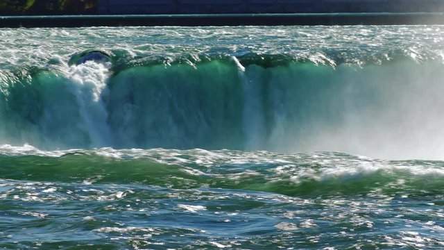 Streams Of Water Of The Mighty Niagara Falls. Pan Shot