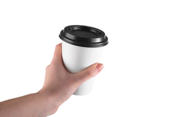 Coffee in a disposable glass in hand
