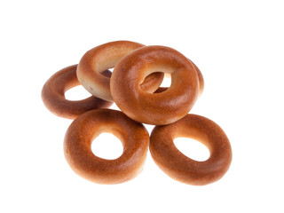 Heap of bagels isolated on white background