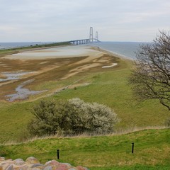 The Great Belt Bridge ( Storebæltsbroen ) connecting the two islands; Zealand ( Sjælland ) and Funen ( Fyn) in Denmark. View of the East Bridge from Sprogø