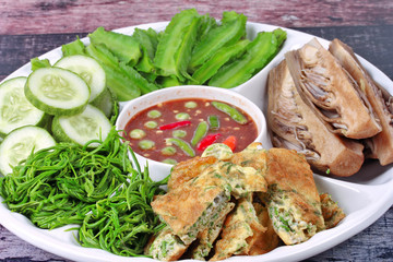 Spicy shrimp paste dip as Nam Prik Kapi